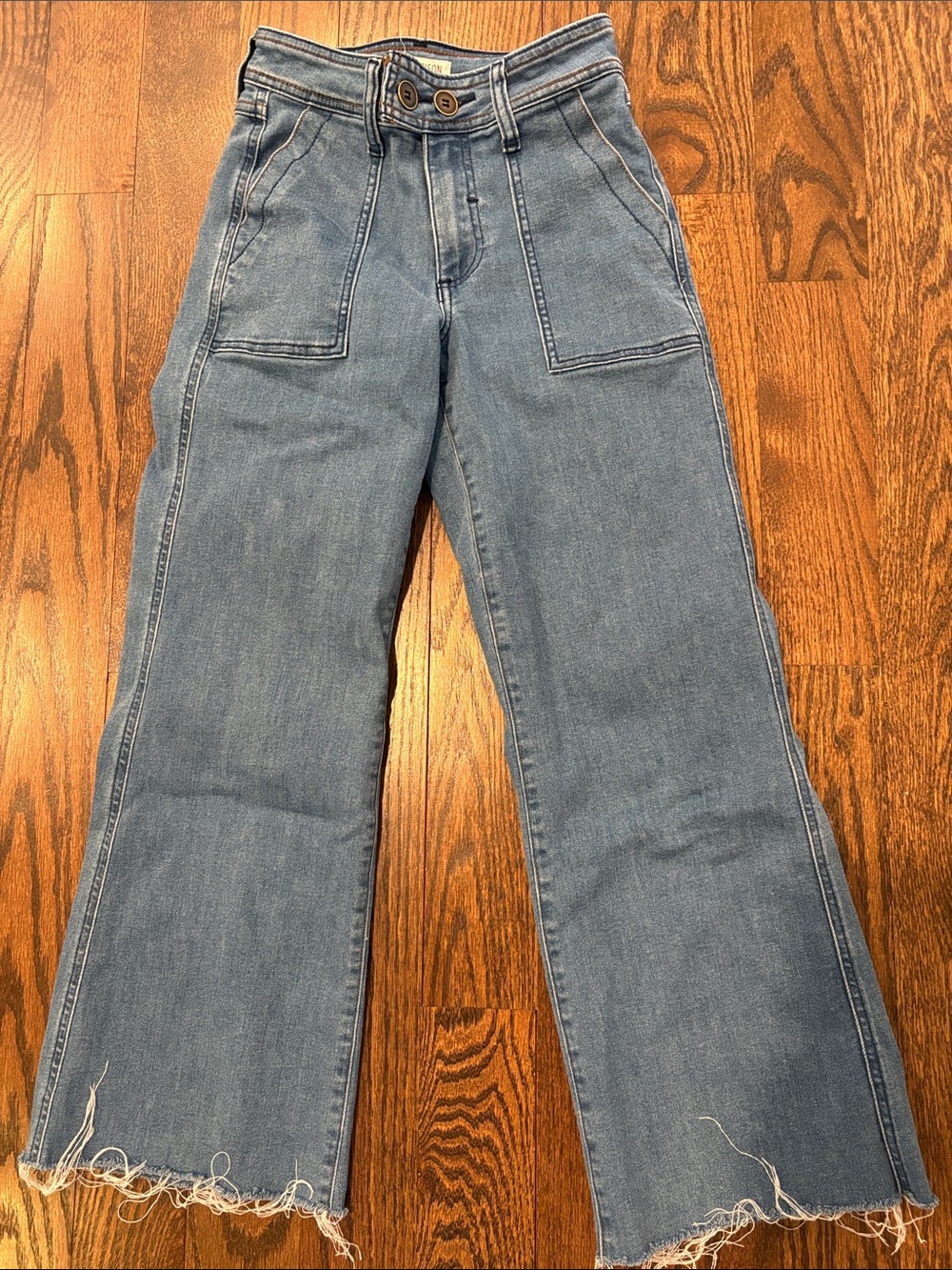 Morrison Women’s Blue Wide-Leg Crop Stretch Jeans with Frayed Hem Size 24